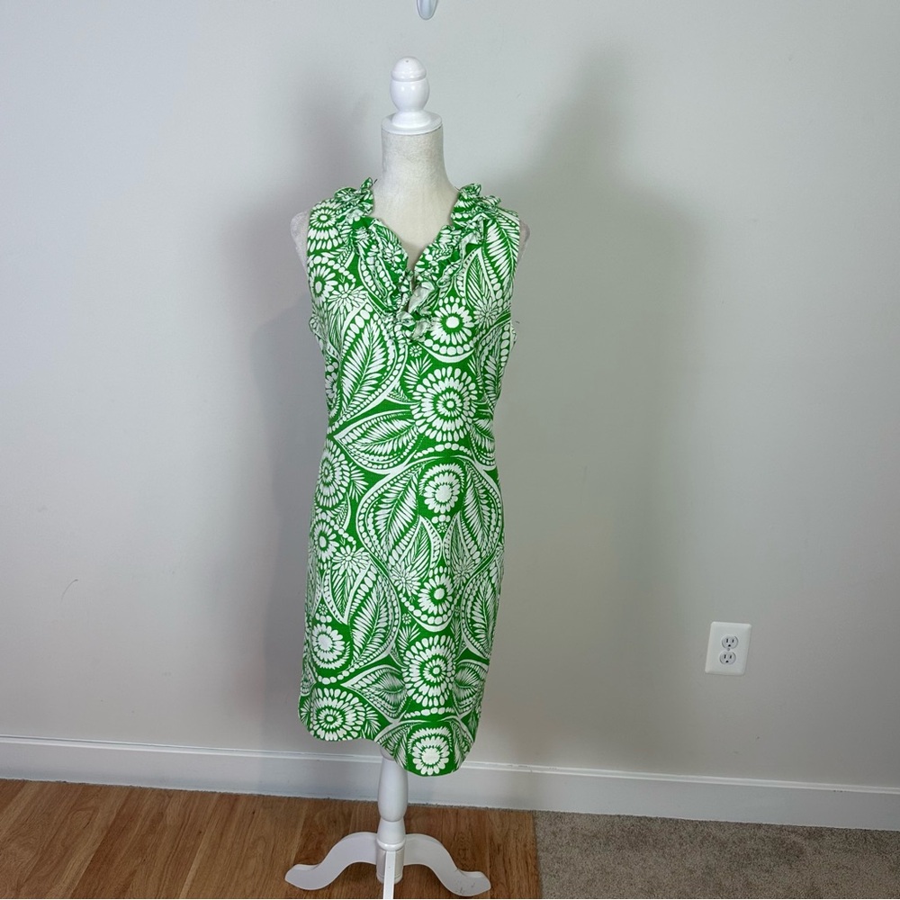 Kate Spade Sleeveless Ruffle Neckline Green Dress Women Size Medium Preppy